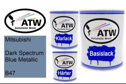 Mitsubishi, Dark Spectrum Blue Metallic, B47: 1L Lackdose + 1L Klarlack + 500ml Härter - Set, von ATW Autoteile West.